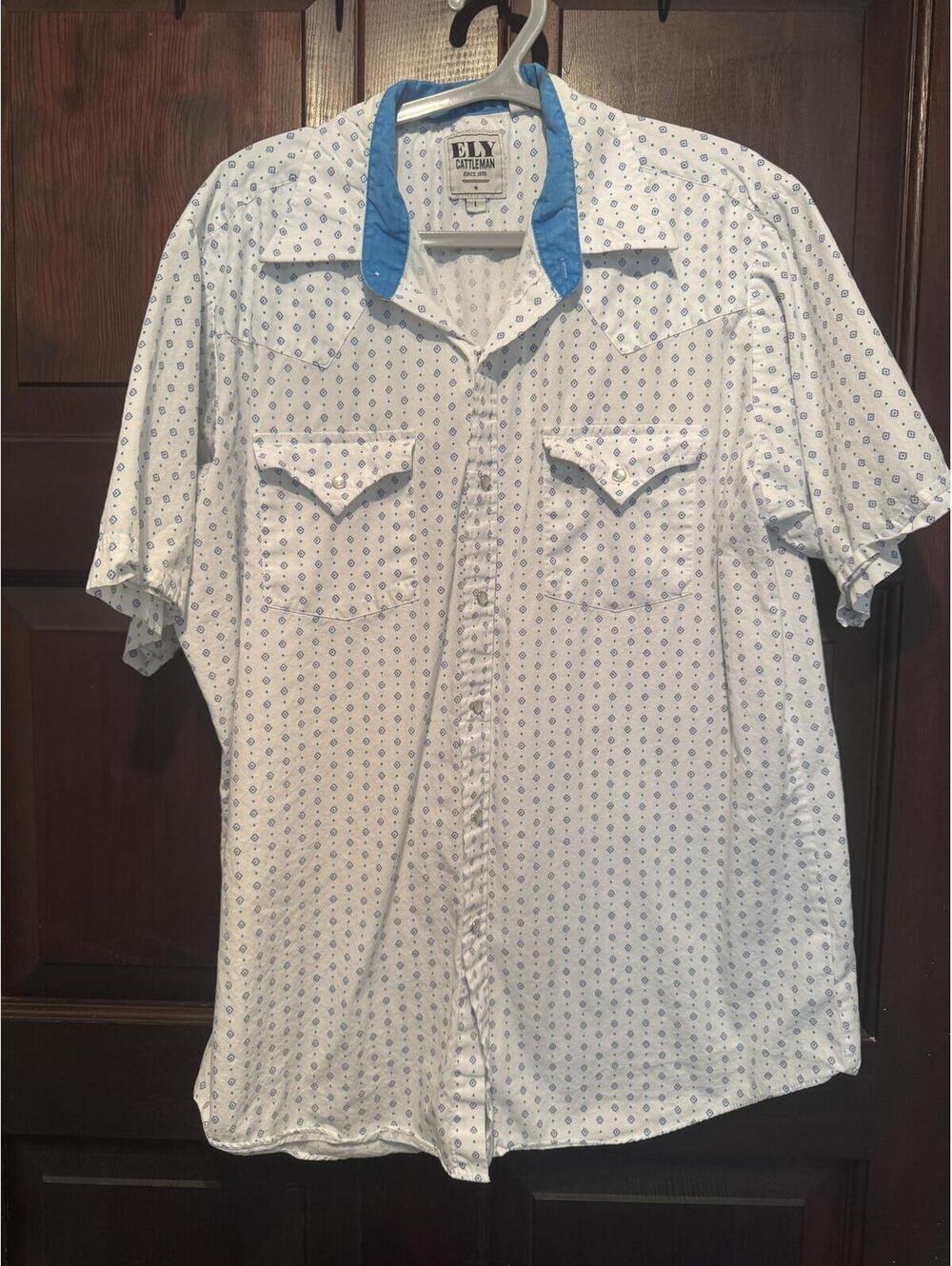 Ely Cattleman Men's Short Sleeve Western Shirt with Snap Pockets Size Large